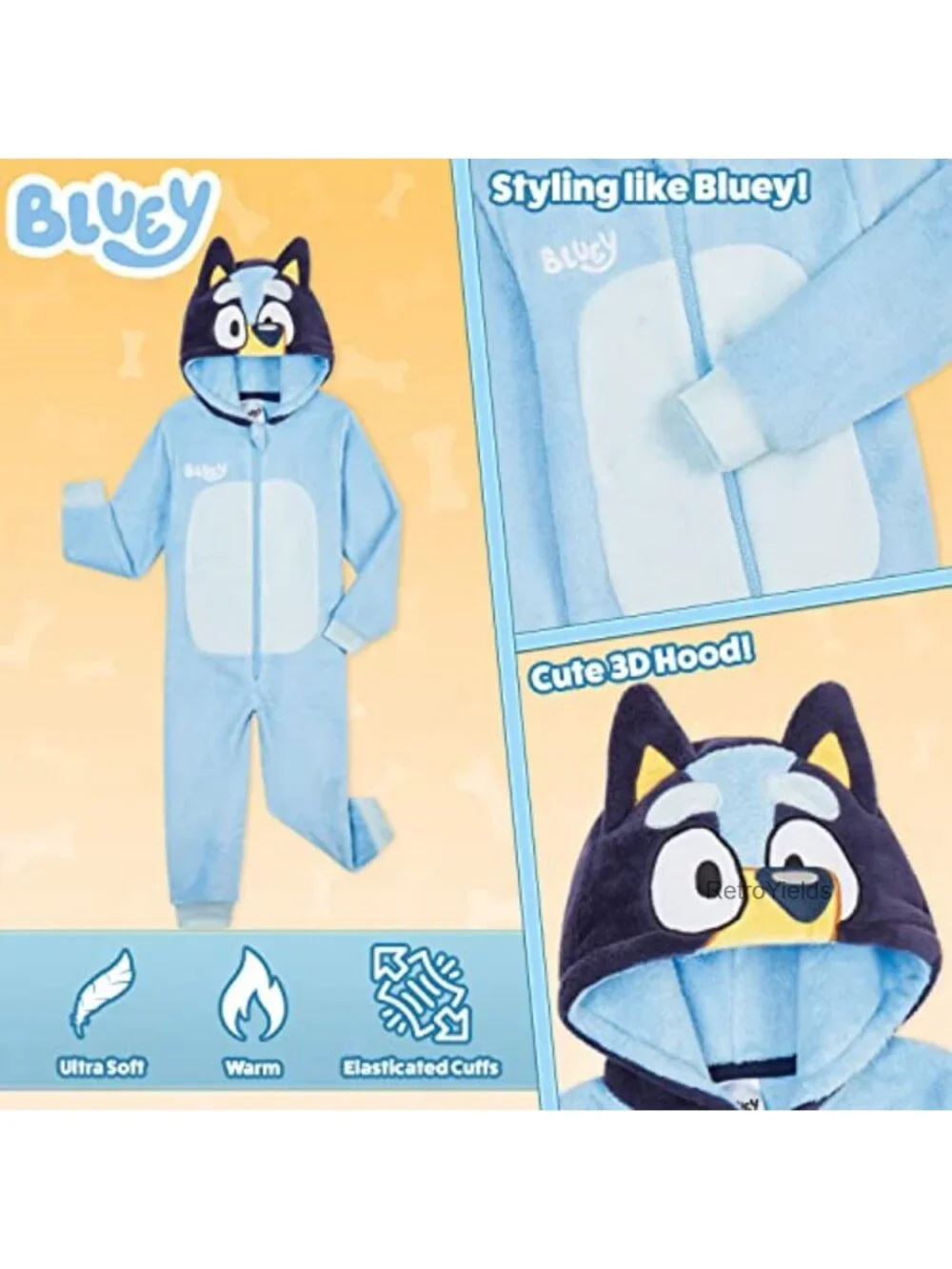 Bluey One Piece Pajamas for Kids Toddlers, Fleece Zip Front Sleepwear,
